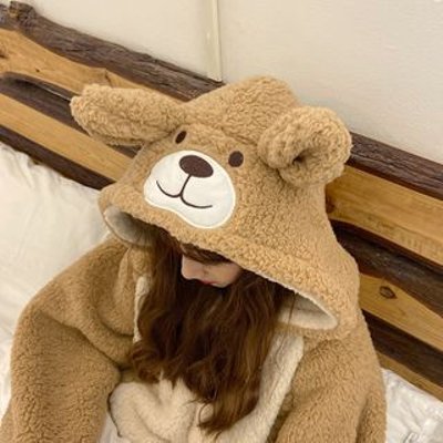 Bear Ear Hooded Onesie Pajama Brown - One Size