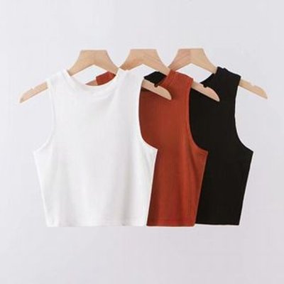 Crew Neck Plain Crop Tank Top