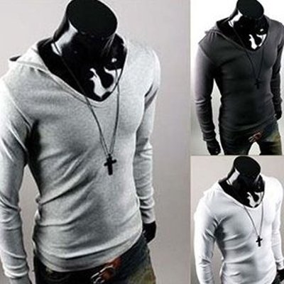 Hooded V-Neck Long-Sleeve T-Shirt