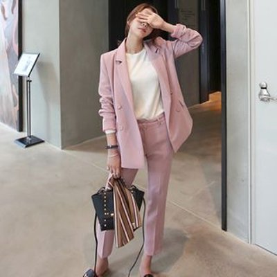 Set: Double Breasted Blazer + Cropped Dress Pants