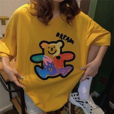 Bear Print Elbow-Sleeve T-Shirt