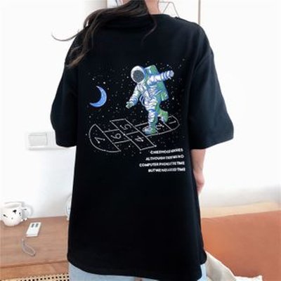 Oversized Elbow-Sleeve Astronaut Print T-Shirt