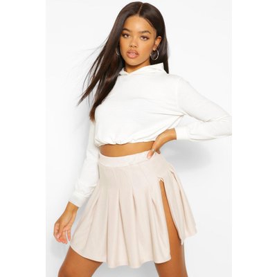 Womens Side Split Pleated Loopback Tennis Skirt - Cream - 8, Cream