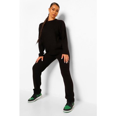 Womens Oversized Rib Knitted Tracksuit - Black - S, Black