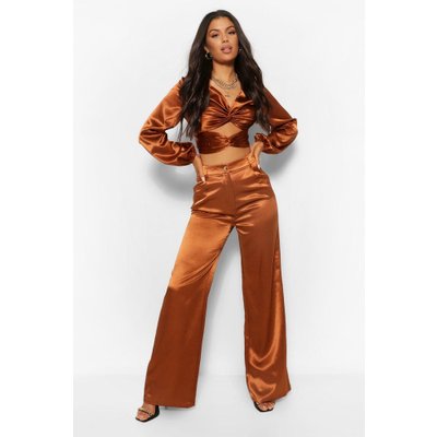 Womens Satin Wide Leg Trouser - Brown - 8, Brown