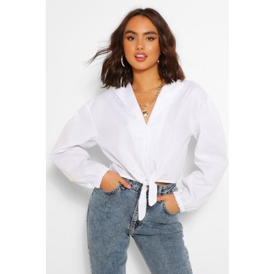 Womens Cotton Tie Front Shirt - White - 12, White