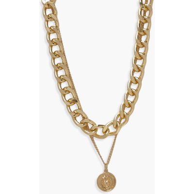 Womens Chunky Chain & Coin Layered Necklace - Metallics - One Size, Metallics