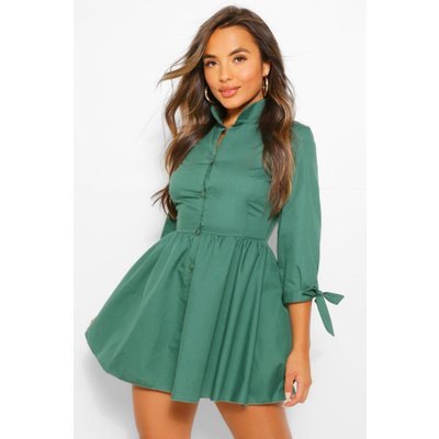 Womens Petite Button Through Smock Dress - Green - 8, Green