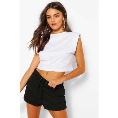 Womens Crop Shoulder Pad Tee - White - M/L, White