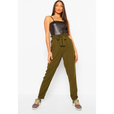 Womens Tall Paperbag Waist Straight Leg Trousers - Green - 6, Green