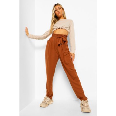 Womens Tall Paperbag Waist Straight Leg Trousers - Brown - 6, Brown