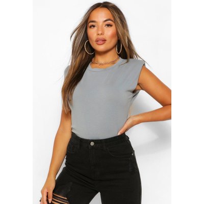 Womens Petite Shoulder Pad T-Shirt - Grey - L, Grey