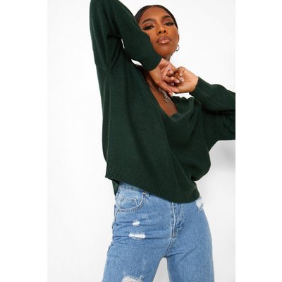 Womens V Neck Crop Jumper - Green - Xs, Green