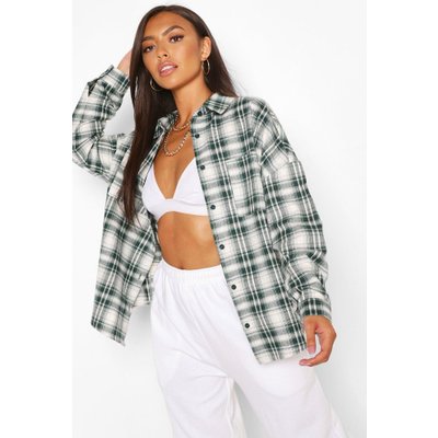 Womens Petite Oversized Check Shirt - Green - 14, Green