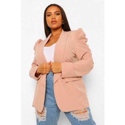 Womens Plus Puff Sleeve Ruched Sleeve Blazer - Pink - 16, Pink