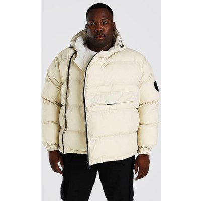 Mens Tan Plus Size Front Pocket Side Zip Puffer, Tan