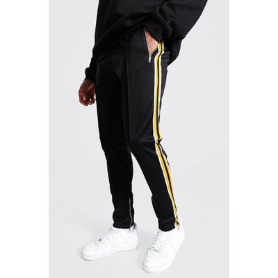 Mens Black Skinny Fit Pintuck Tricot Jogger With Side Tape, Black
