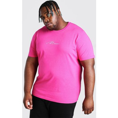 Mens Pink Plus Size MAN Script Embroidered T-Shirt, Pink