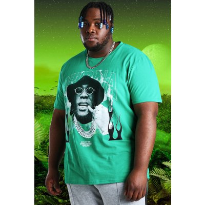 Mens Green Plus Size Burna Boy Glasses Print T-Shirt, Green