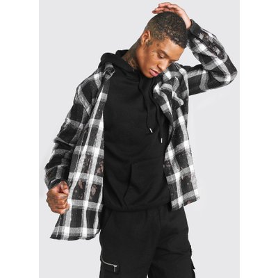 Mens Black Check Shirt With Bleaching, Black