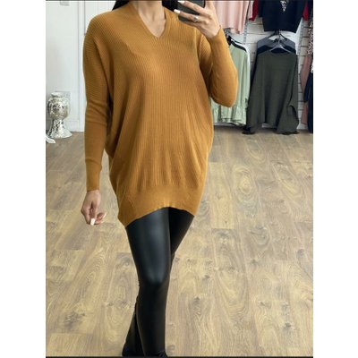 Fernanda Plain Oversized Ribbed Jumper - Mustard