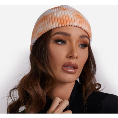 Fisherman Beanie Hat In Orange Tie Dye Knit,, Orange