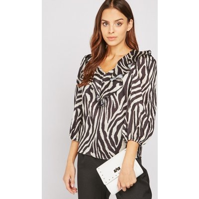 Ruffle Sateen Zebra Print Blouse