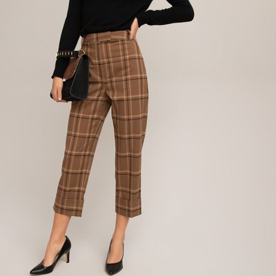 Straight Checked Trousers, Length 24.5"