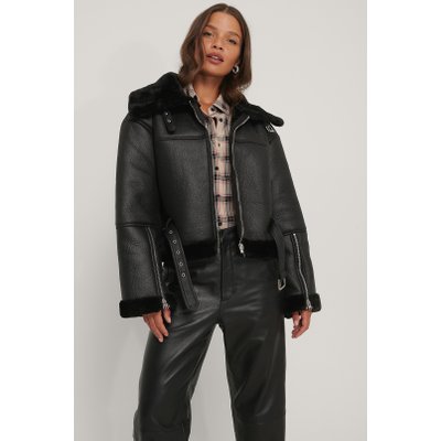 NA-KD Trend Short Bonded Aviator Jacket - Black