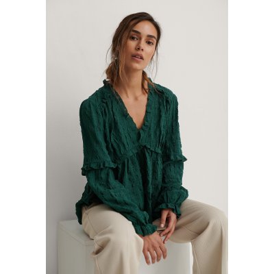 NA-KD Boho Structured Frill Blouse - Green