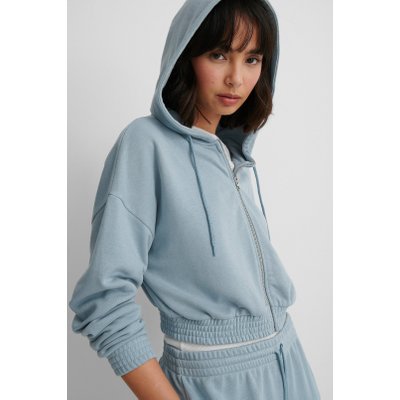 NA-KD Basic Zip Detail Hoodie - Blue