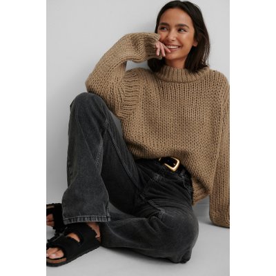 NA-KD Trend Chunky Knit Round Neck Sweater - Brown