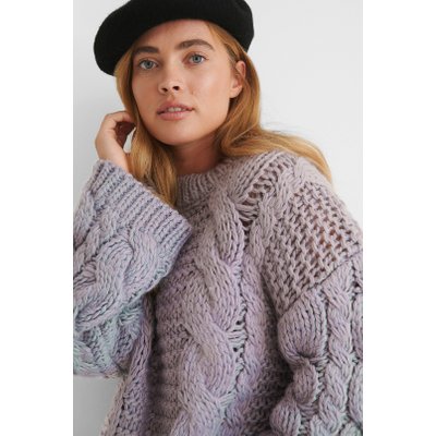 NA-KD Trend Chunky Cable Knitted Sweater - Purple