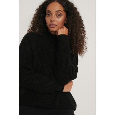 NA-KD Oversized Cable Knitted Sweater - Black