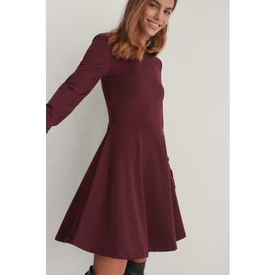 NA-KD Long Sleeve Skater Dress - Burgundy