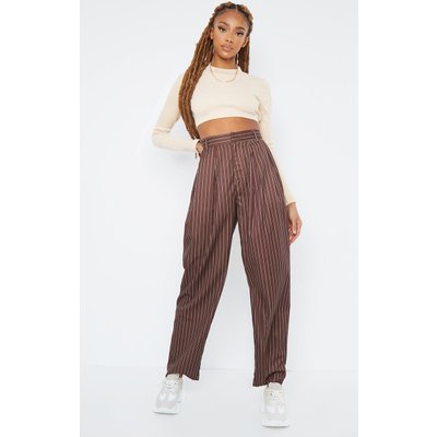 Brown Pinstripe Woven High Waisted Cigarette Pants