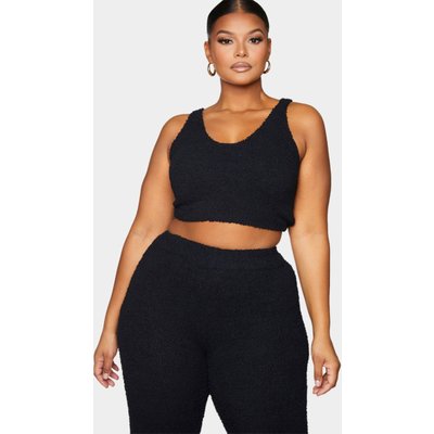 Plus Black Scoop Neck Chenille Crop Top