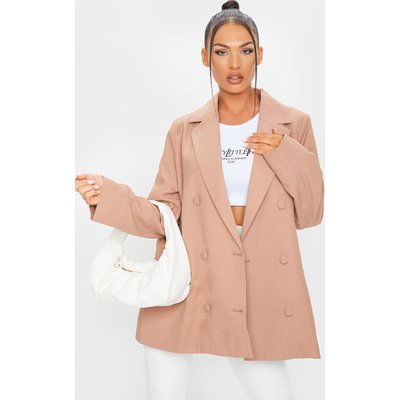 Camel Woven Triple Breasted Oversized Blazer