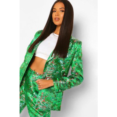 Womens Tailored Oriental Jacquard Double Breasted Blazer - Green - 8, Green