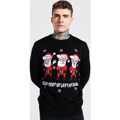 Mens Black Santa Slogan Knitted Christmas Jumper, Black