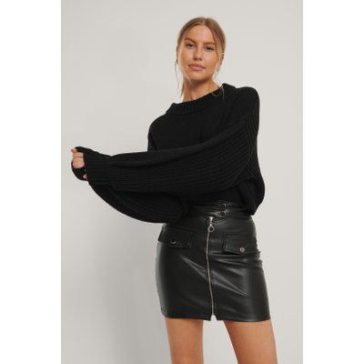 NA-KD Chunky Knitted Cropped Sweater - Black