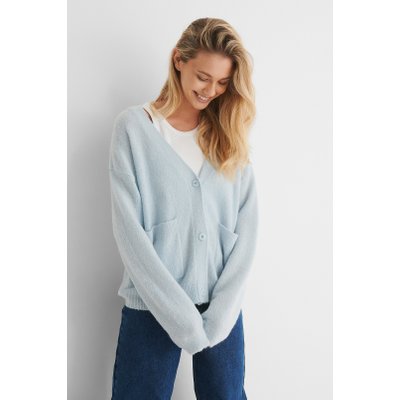 NA-KD Alpaca Blend Knitted Cardigan - Blue