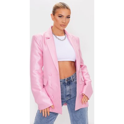 Pink Metallic Woven Oversized Double Breasted Blazer