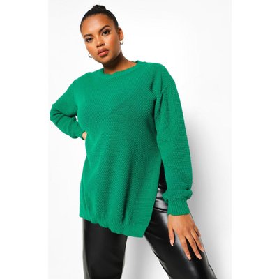 Womens Plus Side Split Moss Stitch Jumper - Green - 16, Green