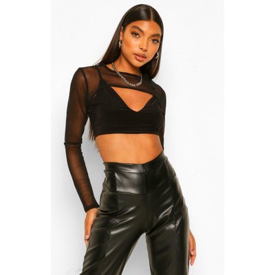 Womens Triangle Bralet And Mesh Super Crop Top - Black - 6, Black