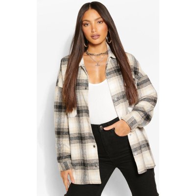 Womens Tall Brushed Cotton Oversized Check Shacket - Black - 8, Black