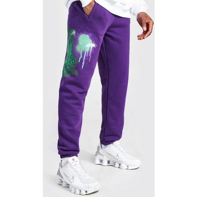 Mens Purple Loose Fit Lightning Print Jogger, Purple