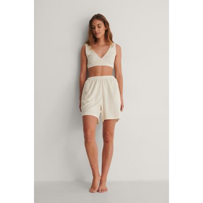 NA-KD Reborn Organic Terry Cloth High Waist Shorts - Offwhite