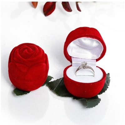 2.0 X 2.0 X 2.0 Inch Rose Design Flocking Red Ring Box