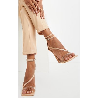 Nude Wide Fit Square Toe Asymmetric Strap Sandal